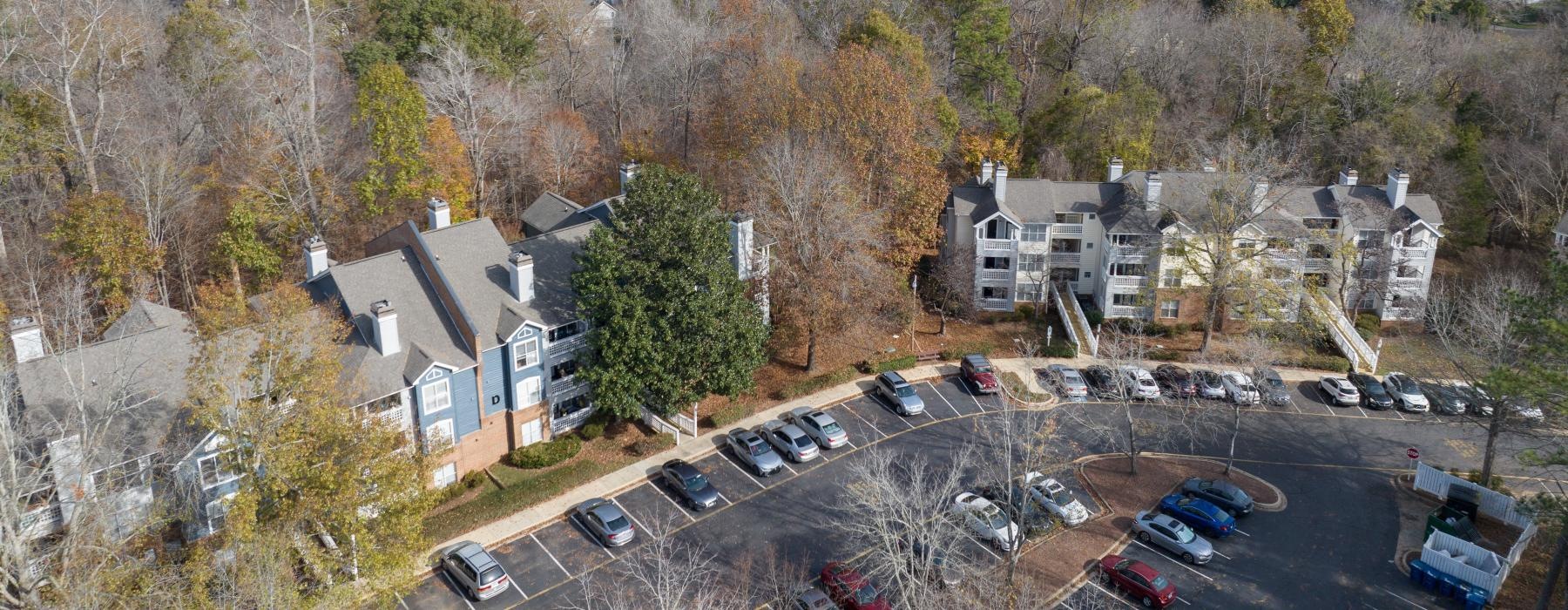 a group of buildings and trees